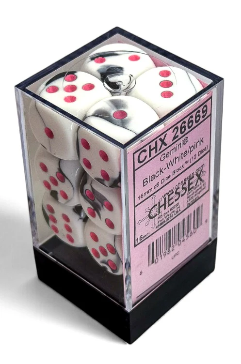 Chessex: Gemini - 16mm D6 36PC Dice Block (Black-White & Pink) - Image 2