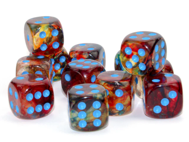 Chessex: Nebula - Luminary - 16mm D6 12PC Dice Block (Primary & Blue)