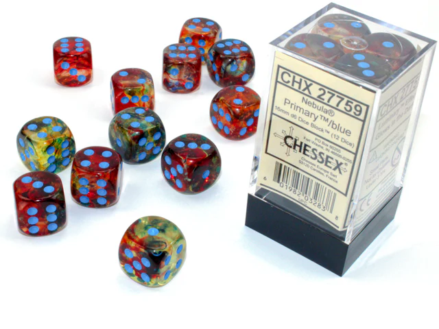 Chessex: Nebula - Luminary - 16mm D6 12PC Dice Block (Primary & Blue) - Image 3