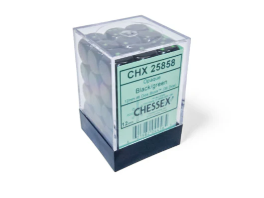 Chessex: Opaque - 12mm D6 36PC Dice Block (Black & Green) - Image 2