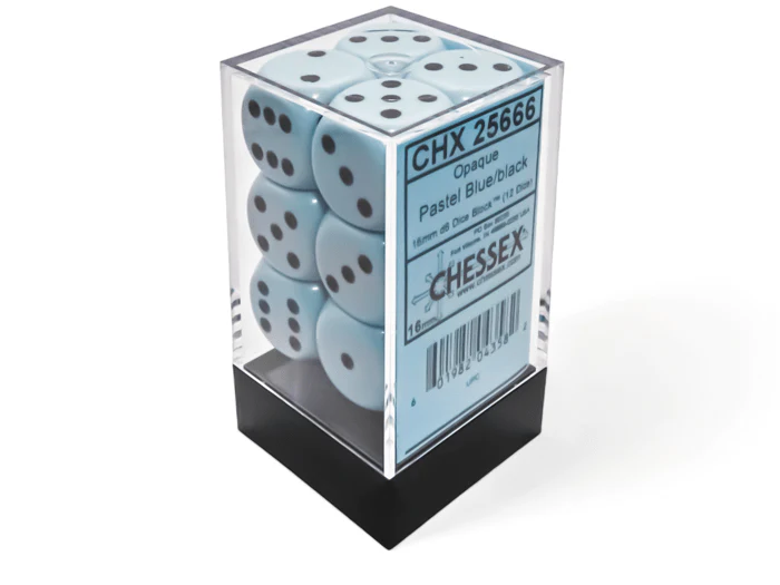 Chessex: Opaque - 16mm D6 12PC Dice Block (Pastel Blue & Black) - Image 2