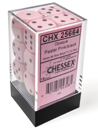 Chessex: Opaque - 16mm D6 12PC Dice Block (Pastel Pink & Black) - Image 2