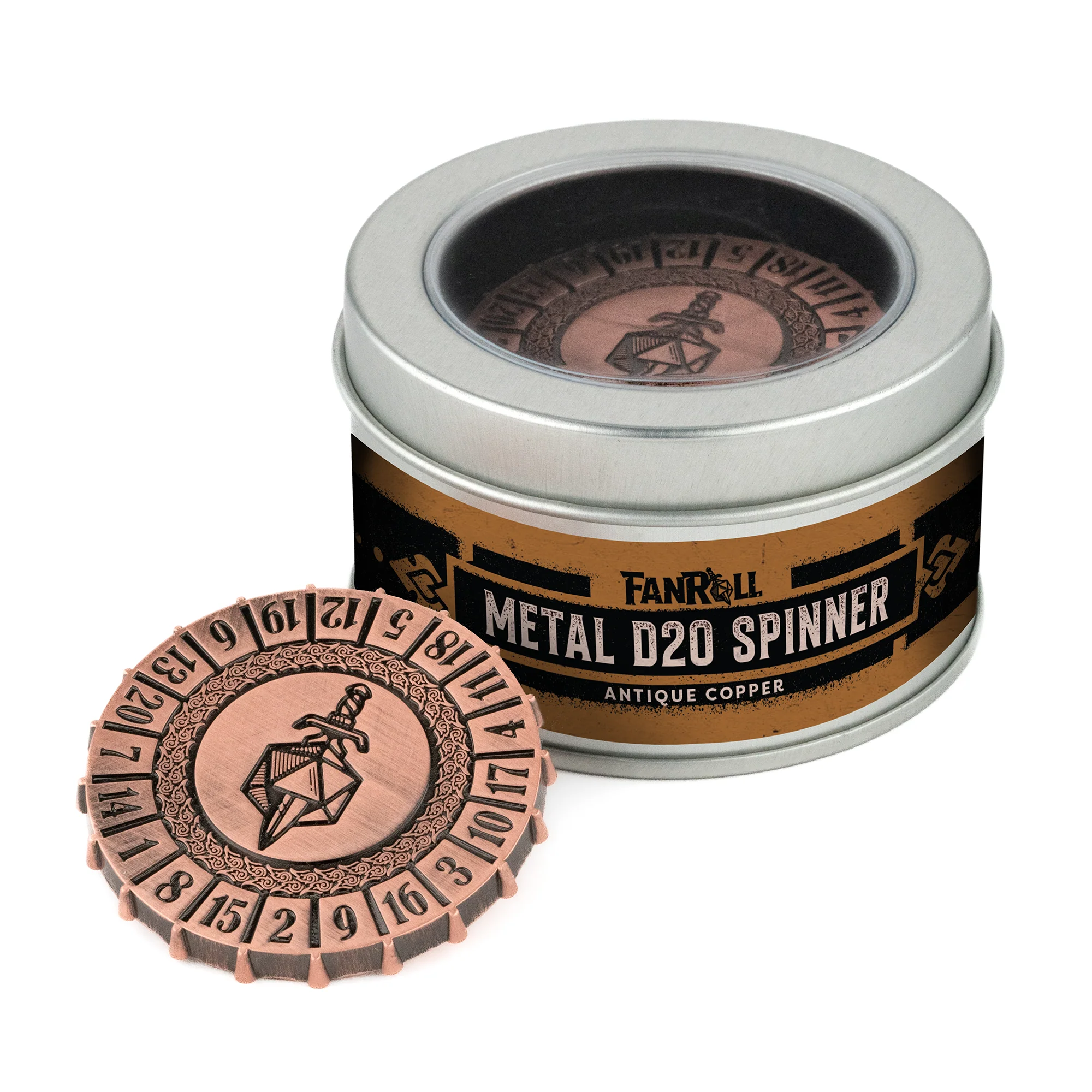 Elixer Liquid Core - Metal D20 Spinner (Antique Copper)