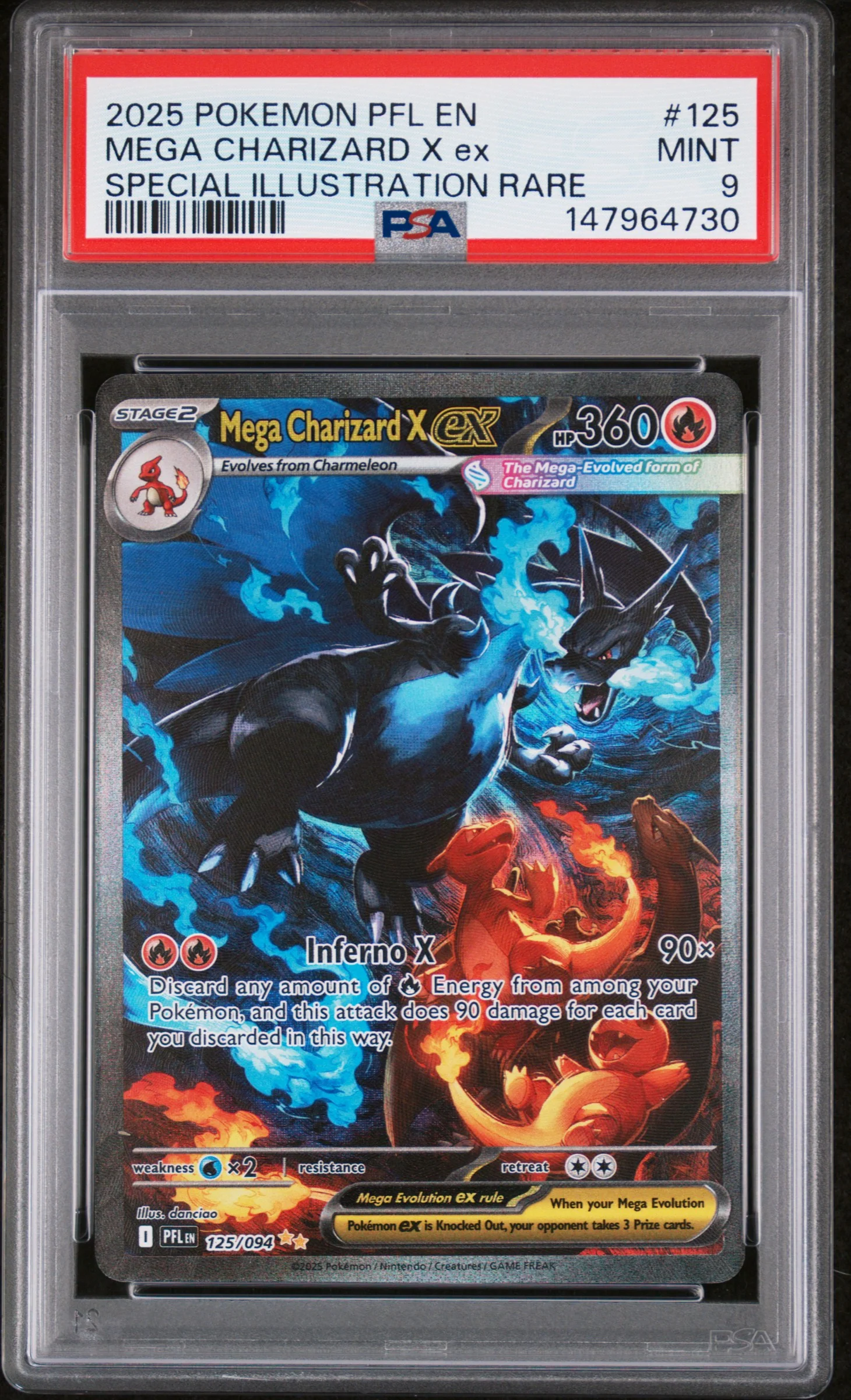 MEGA CHARIZARD X ex SPECIAL ILLUSTRATION RARE 2025 POKEMON PFL EN-PHANTASMAL FLAMES PSA MINT 9