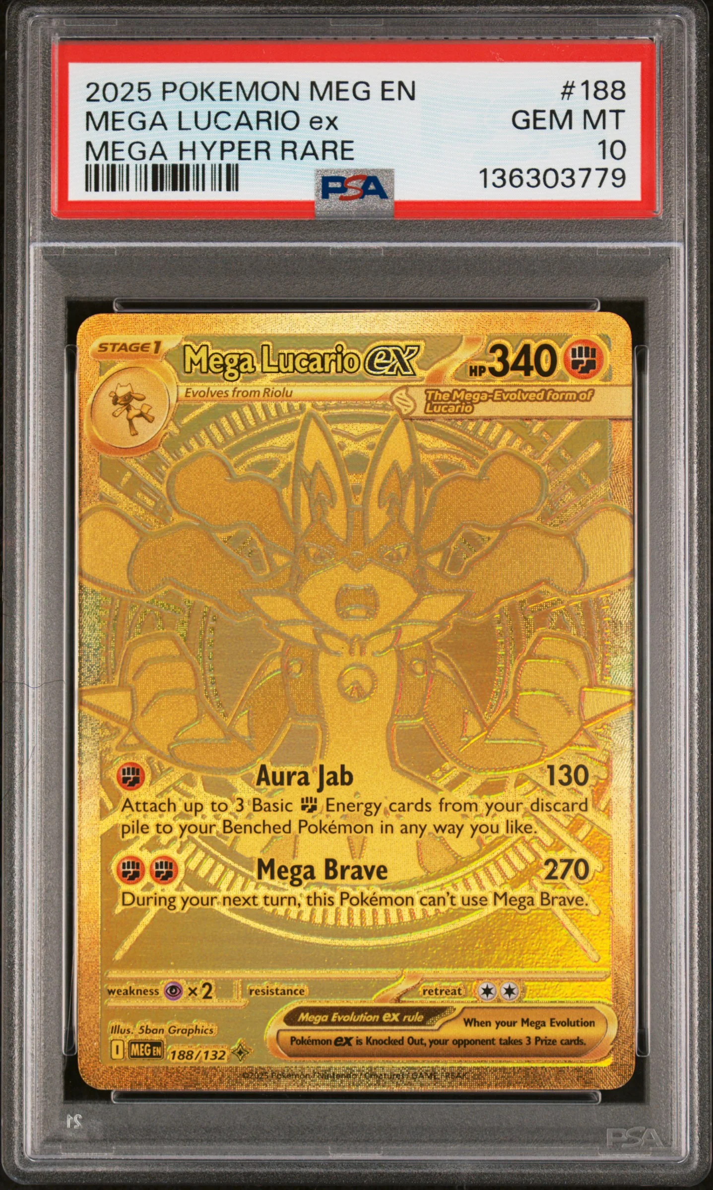 MEGA LUCARIO ex MEGA HYPER RARE 2025 POKEMON MEG EN-MEGA EVOLUTION PSA GEM MT 10