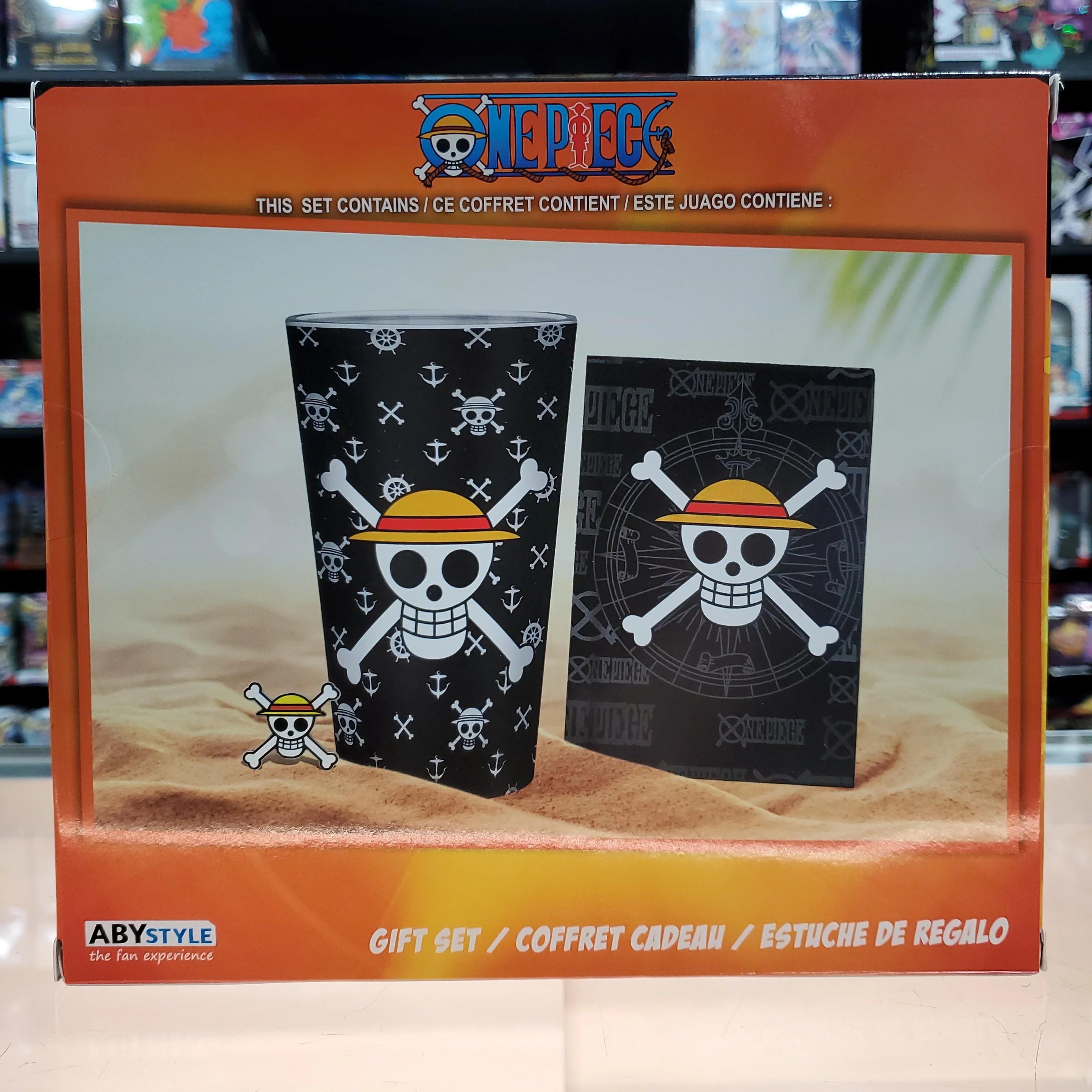 One Piece Gift Set - Glass Cup With Pin & Pocket Skull Notebook - Image 3