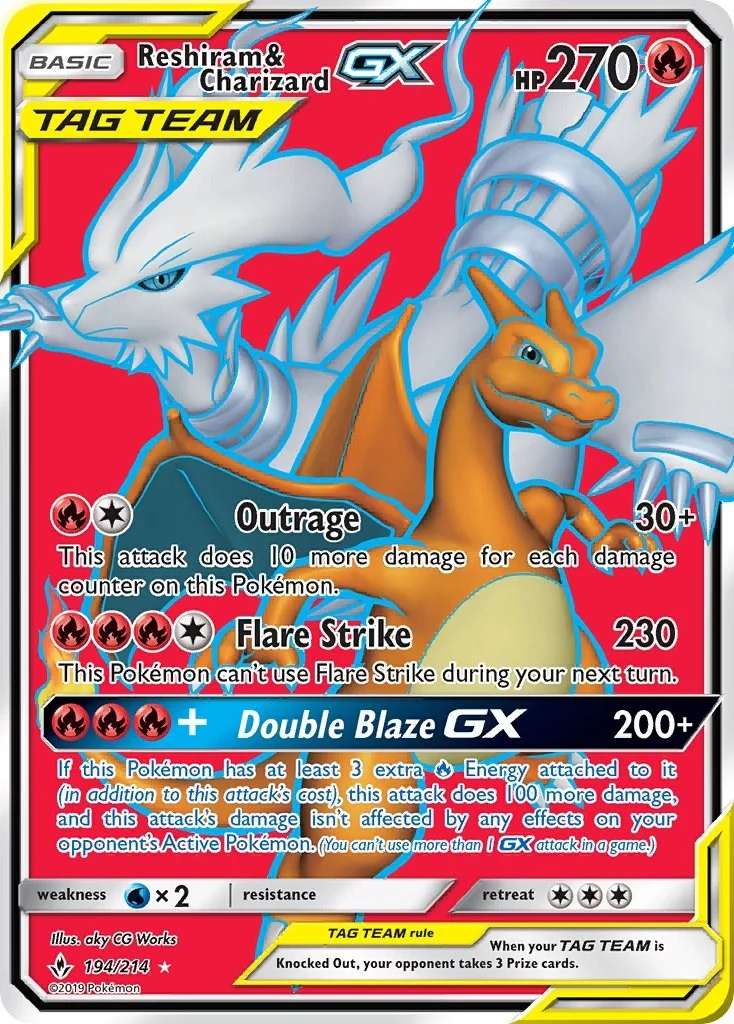 Reshiram & Charizard GX (Full Art) (194/214) (SM10)